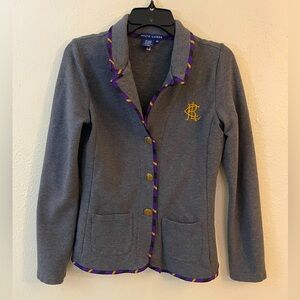 Ralph Lauren WM gray Cotton blend stretch blazer jacket chest embroidered logo